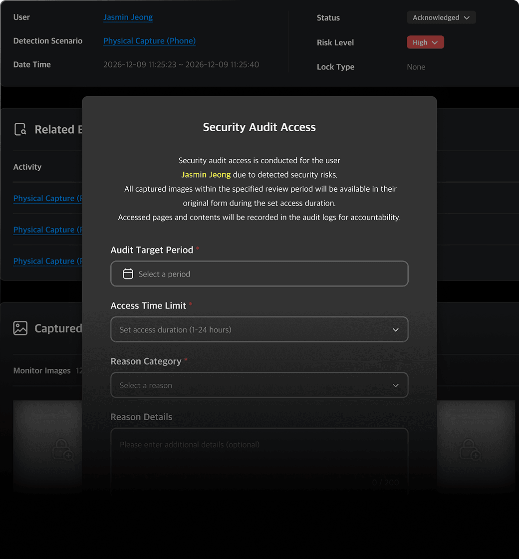 Security audit request modal UI
