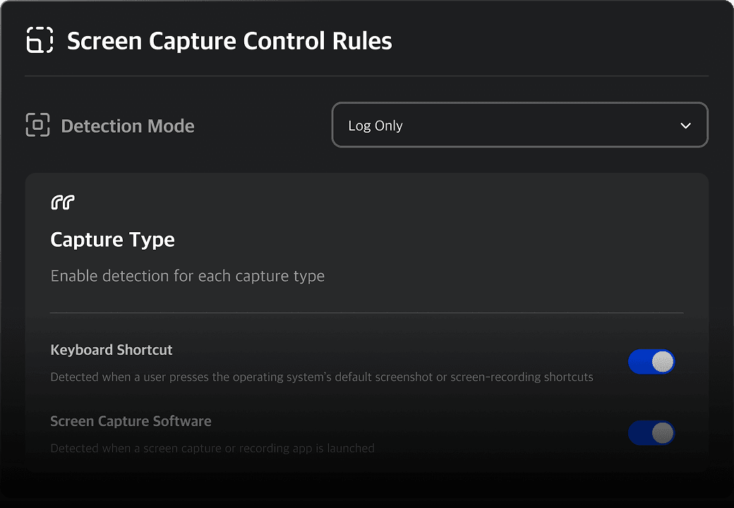 Screen capture control settings UI