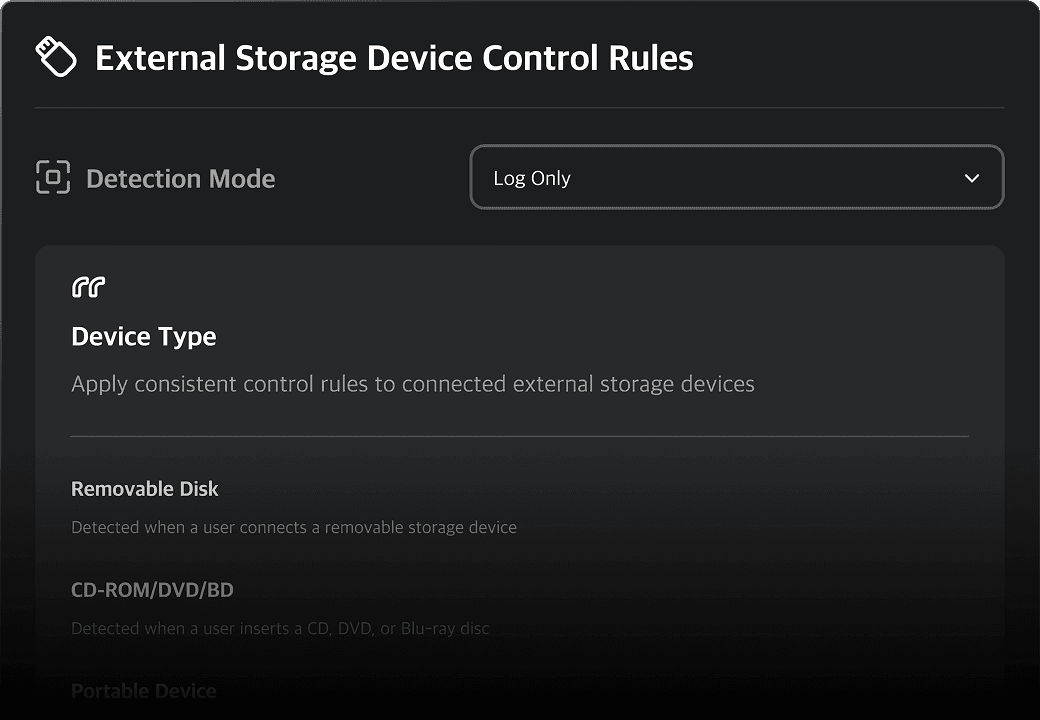 Storage device control settings UI
