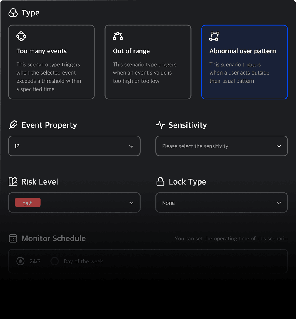 Suspicious activity scenario creation UI