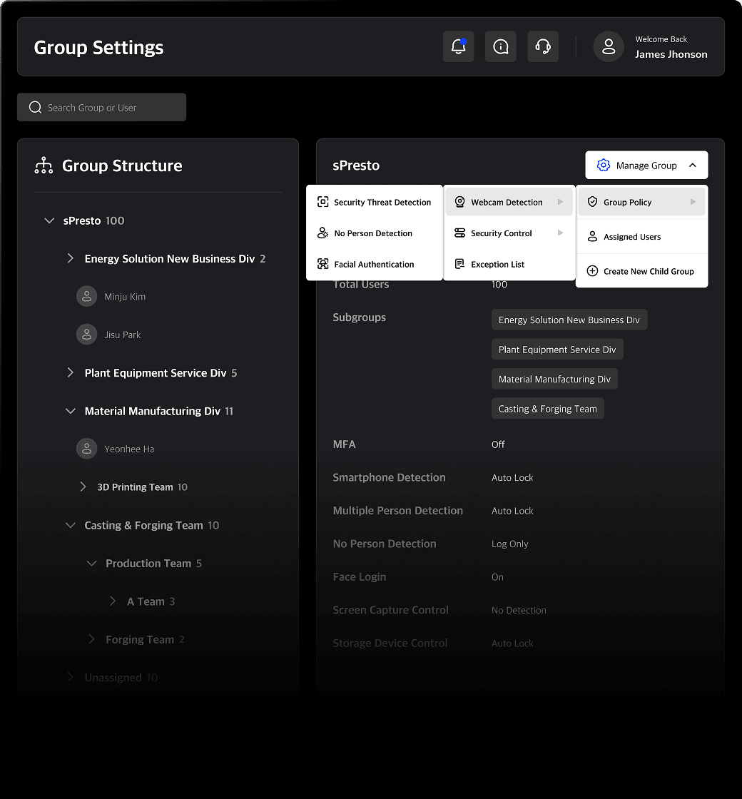 Organization chart settings UI