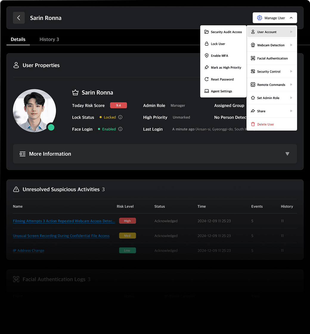 User detail settings UI